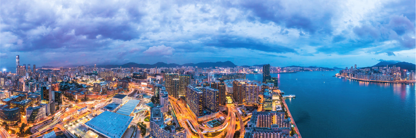 Panoramic Canvas Hong Kong Night City View Photograph High Quality 100% Australian Made Wall Canvas Print Ready to Hang