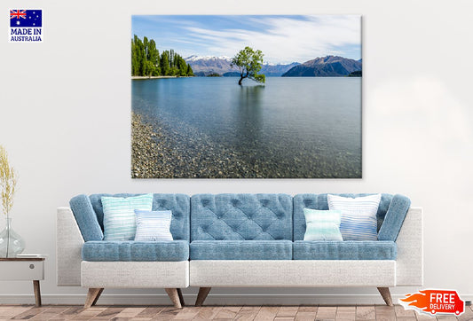 Alone Tree on Lake with Mountains Photograph Print 100% Australian Made