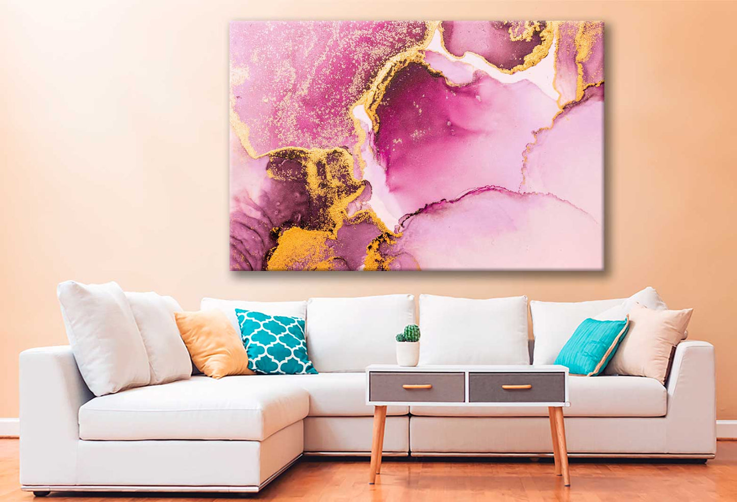 Bella Home Pink Gold Liquid Ink Abstract Art Print Canvas Ready to hang