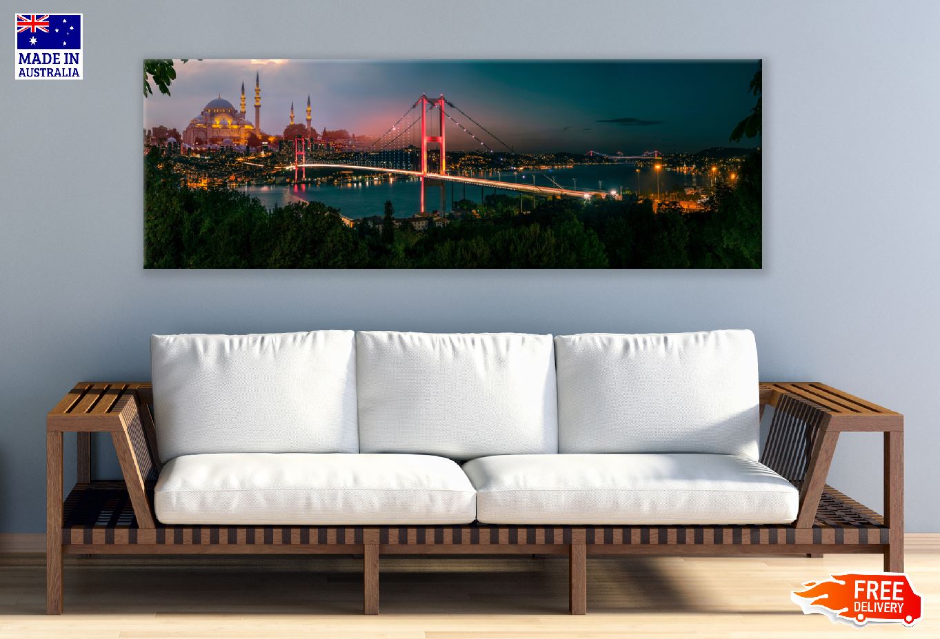 Panoramic Canvas Istanbul Bosphorus Bridge Night Photograph High Quality 100% Australian Made Wall Canvas Print Ready to Hang