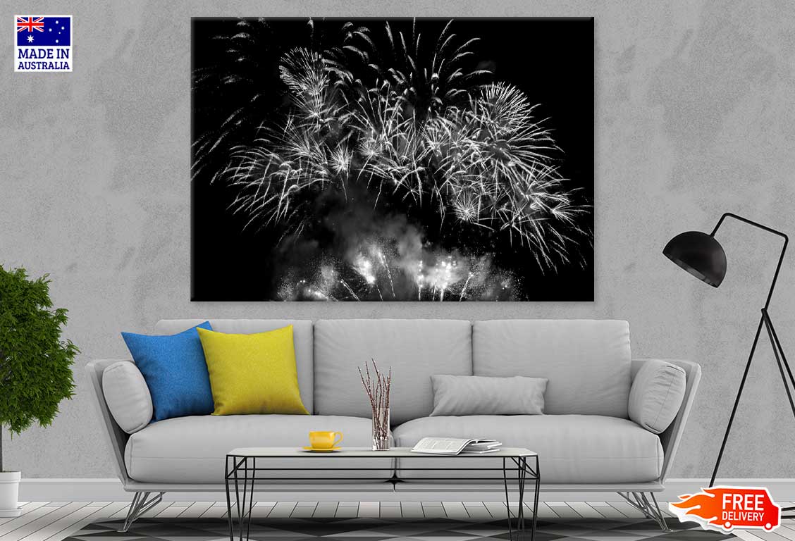 Fireworks on Sky B&W Photograph Print 100% Australian Made