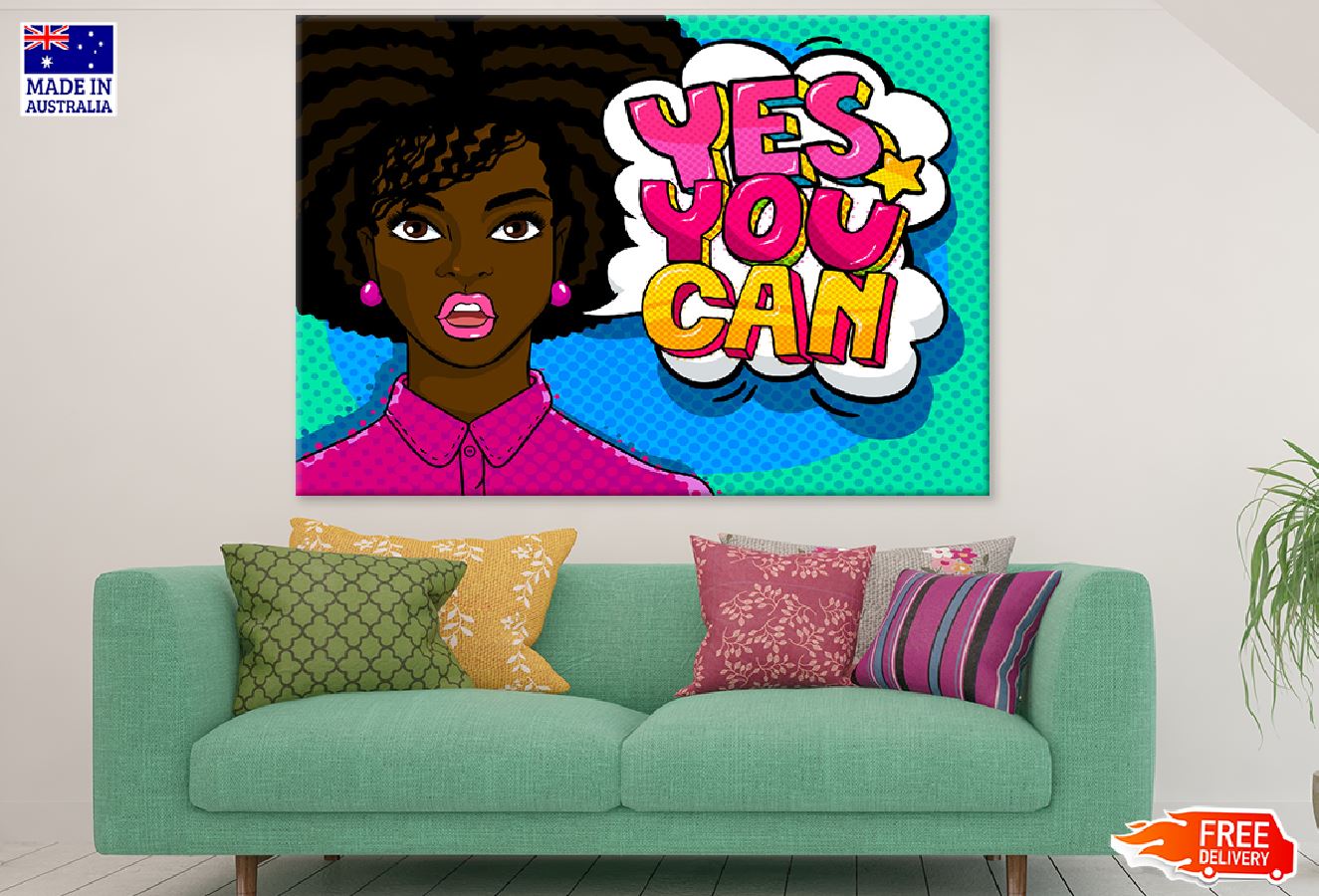 Yes You Can Chat Bubble & African Girl Illustration Print 100% Australian Made