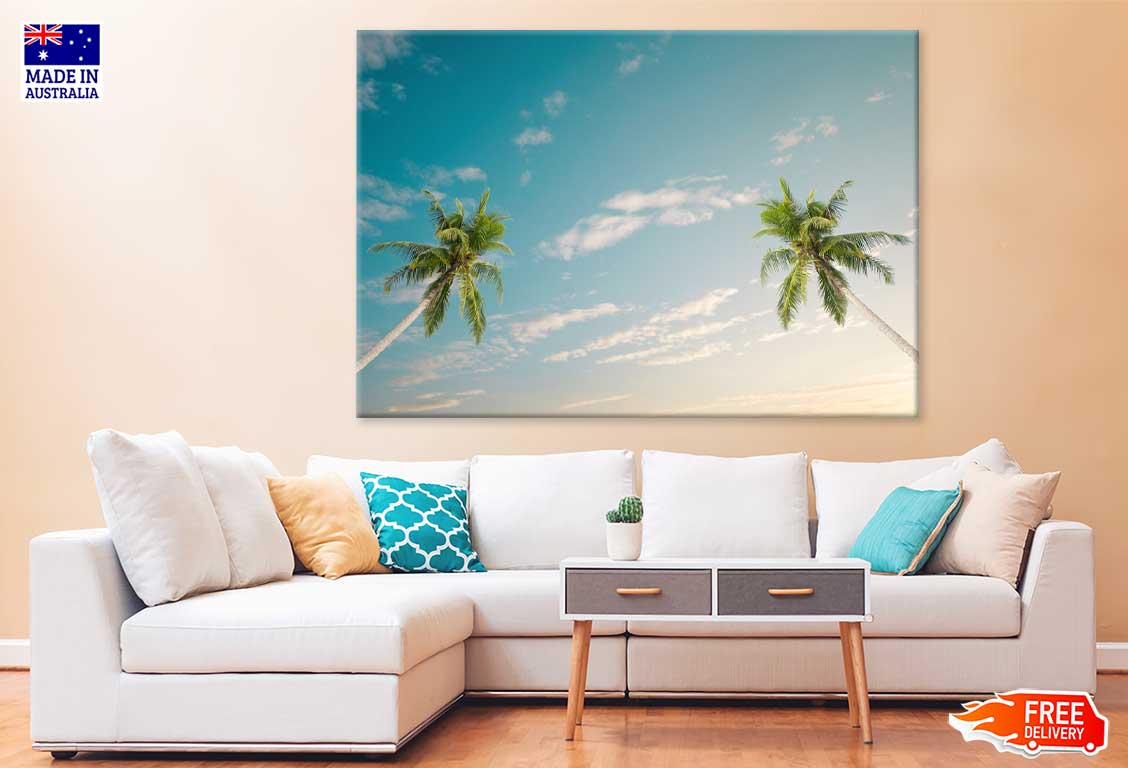 Coconut Palm Trees & Blue Sky Photograph Print 100% Australian Made