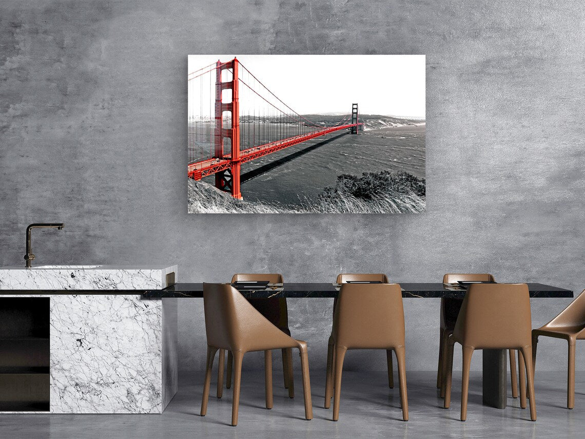 Red Golden Gate B&W Print Tempered Glass Wall Art 100% Made in Australia Ready to Hang