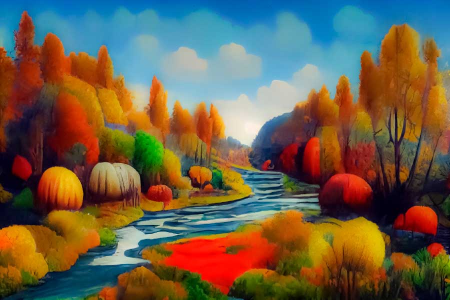 Bella Home River & Forest Oil Painting Print Canvas Ready to hang