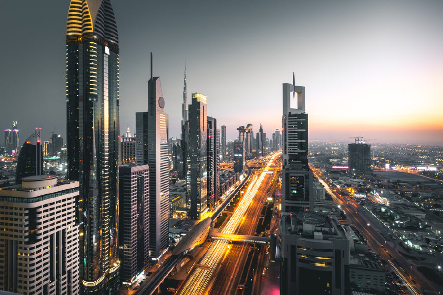 Dubai City Skyline Traffic View Photograph Print 100% Australian Made