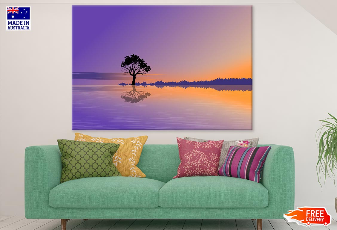 Tree Near Lake Vector Art Print 100% Australian Made