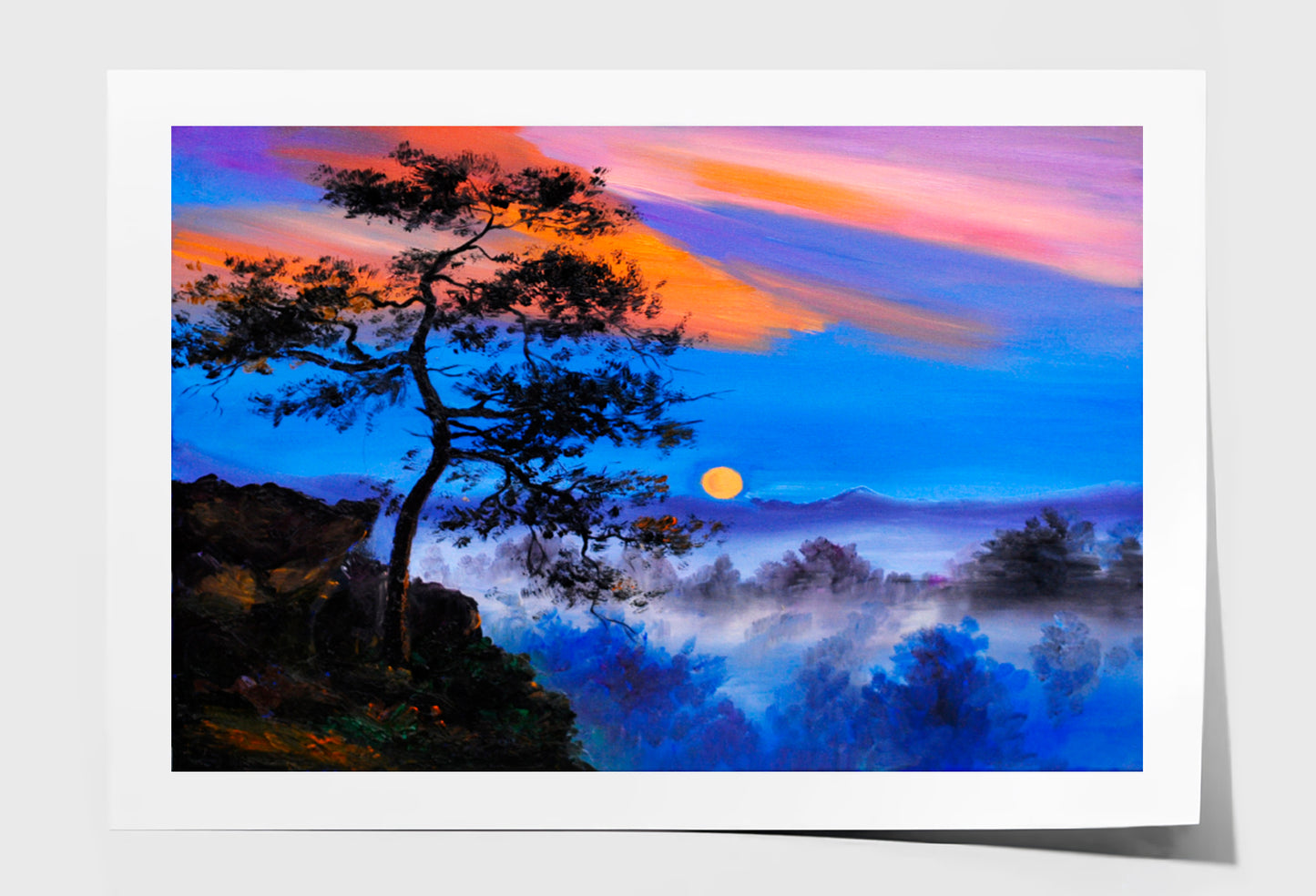 Tree On The Mountain Forest Oil Painting Wall Art Limited Edition High Quality Print Unframed Roll Canvas None