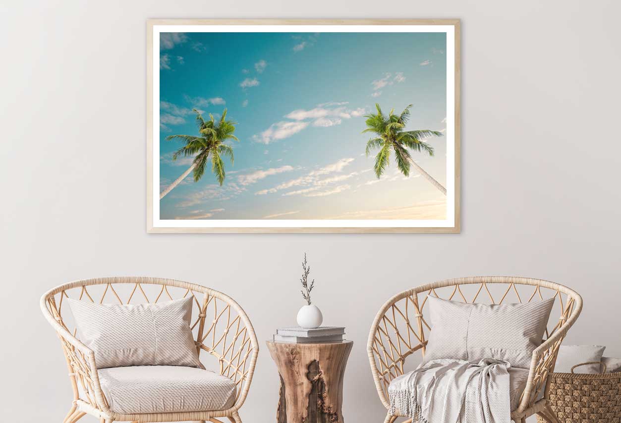 Coconut Palm Trees & Blue Sky View Photograph Home Decor Premium Quality Poster Print Choose Your Sizes