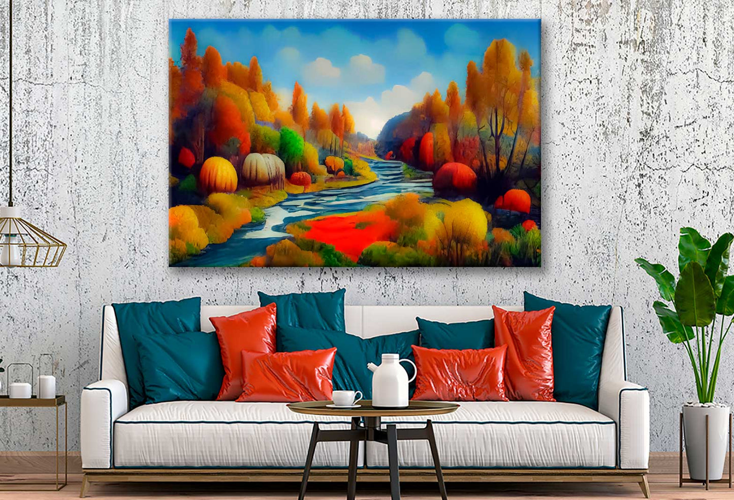 Bella Home River & Forest Oil Painting Print Canvas Ready to hang