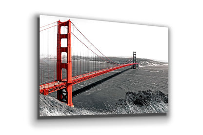 Red Golden Gate B&W Print Tempered Glass Wall Art 100% Made in Australia Ready to Hang