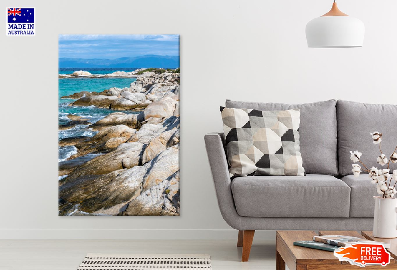 Aegean Sea Coast with Rocks View Photograph Print 100% Australian Made