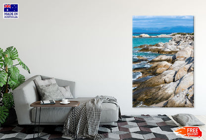 Aegean Sea Coast with Rocks View Photograph Print 100% Australian Made