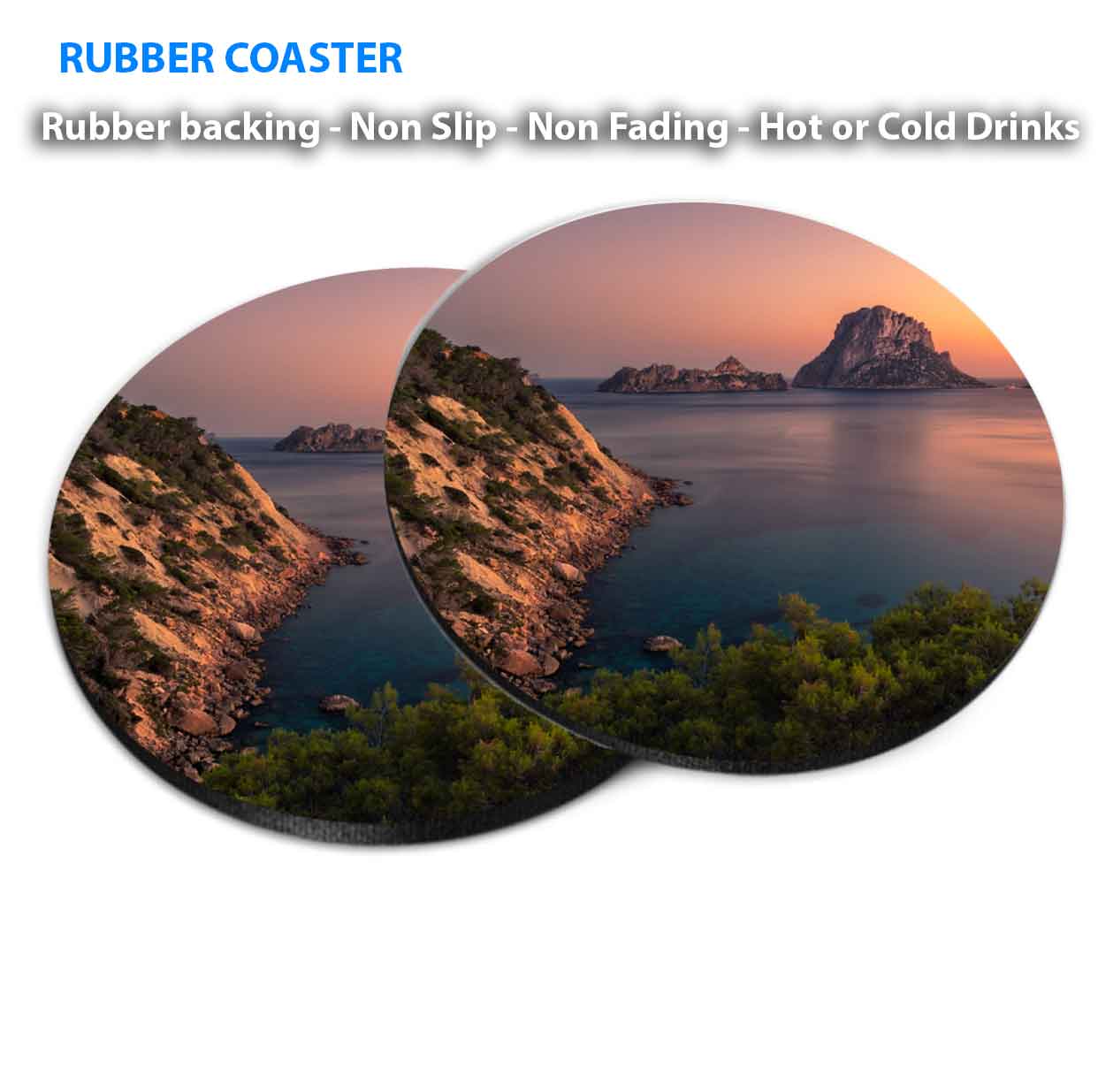 Relaxing Mediterranean Sea in Ibiza Coasters Wood & Rubber - Set of 6 Coasters