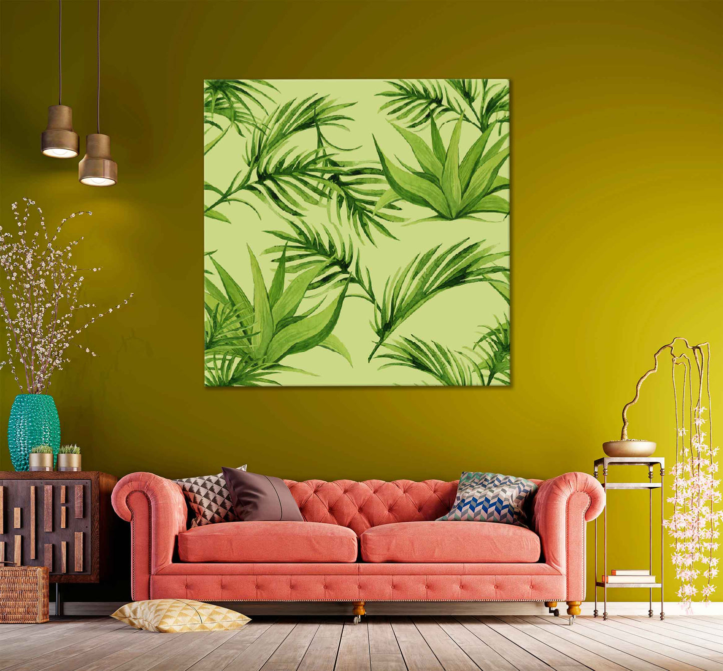 Square Canvas Watercolor Green Plants Art High Quality Print 100% Australian Made