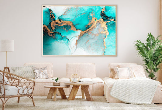 Ocean Blue & Gold Marble Abstract Design Home Decor Premium Quality Poster Print Choose Your Sizes