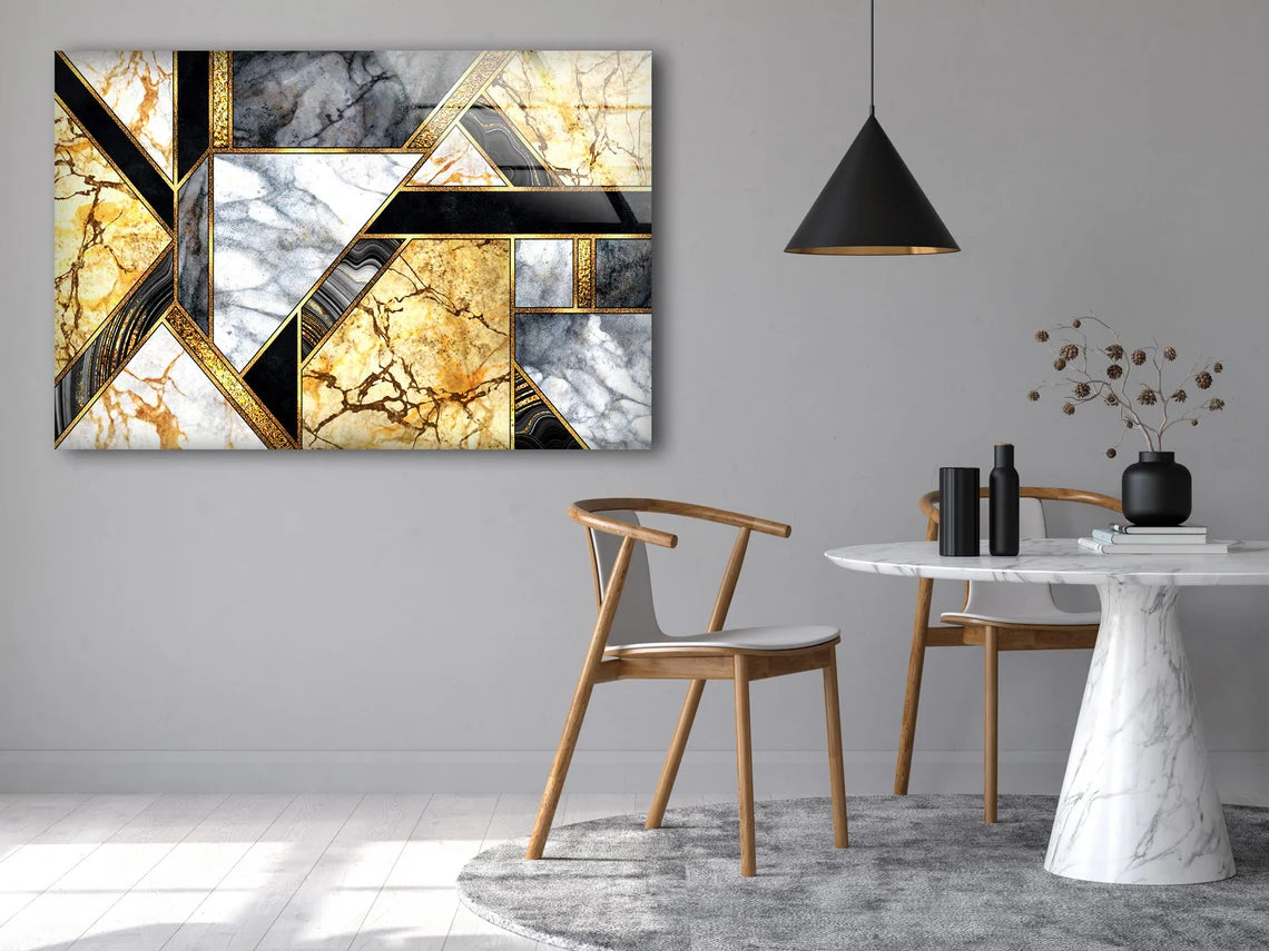 Gold Black White Marble Design Acrylic Glass Print Tempered Glass Wall Art 100% Made in Australia Ready to Hang