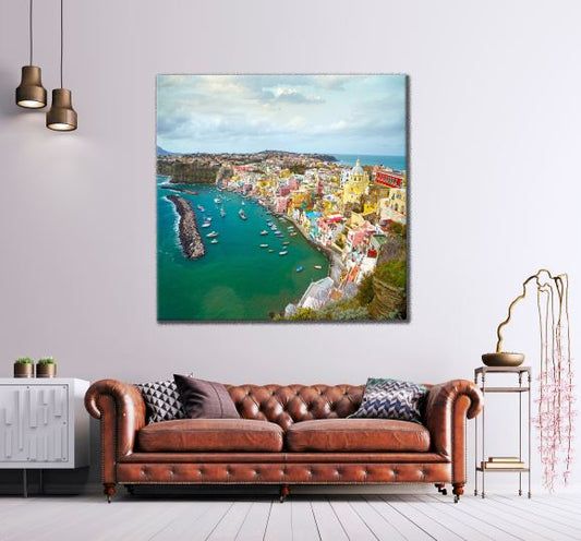 Square Canvas Fisherman's Village on the Island Procida Photograph High Quality Print 100% Australian Made