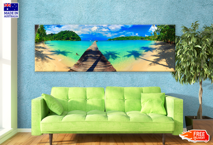 Panoramic Canvas Stunning Beach Wooden Pier High Quality 100% Australian made wall Canvas Print ready to hang