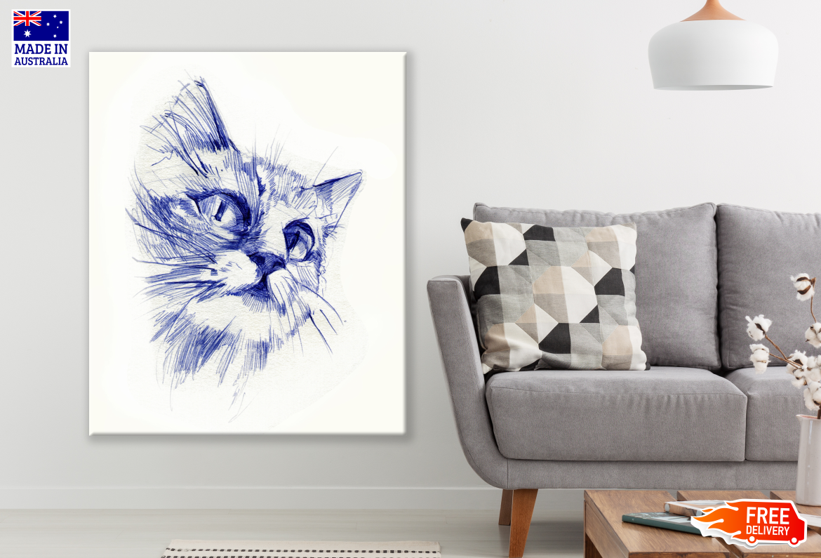 Cat Face Portrait Drawing Print 100% Australian Made