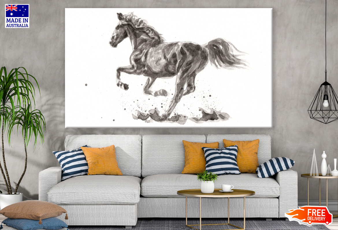 Running Horse B&W Painting Print 100% Australian Made