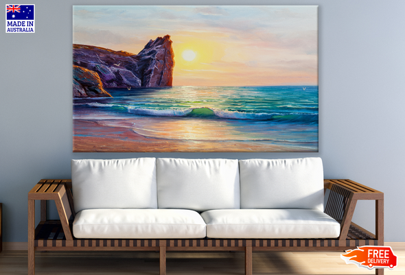 Stunning Beach View With Cliff Sunset Painting  Print 100% Australian Made