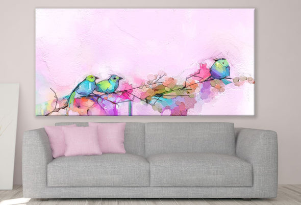 Colourful Birds on a Branch Painting Print 100% Australian Made