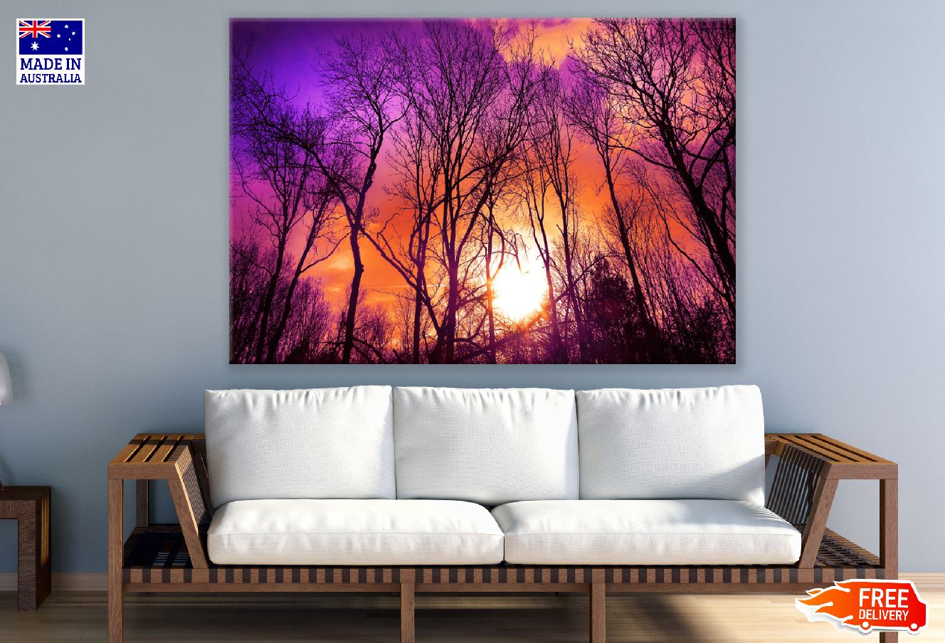 Purple Orange Sunset Forest Photograph Print 100% Australian Made