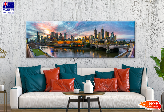 Panoramic Canvas Melbourn CityScape High Quality 100% Australian made wall Canvas Print ready to hang