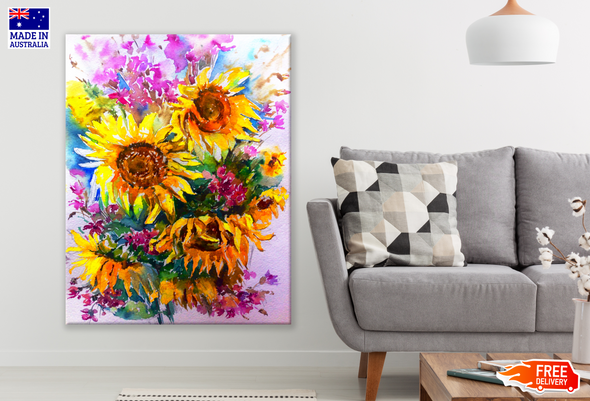 Colourful Sunflower Bunch Painting Print 100% Australian Made