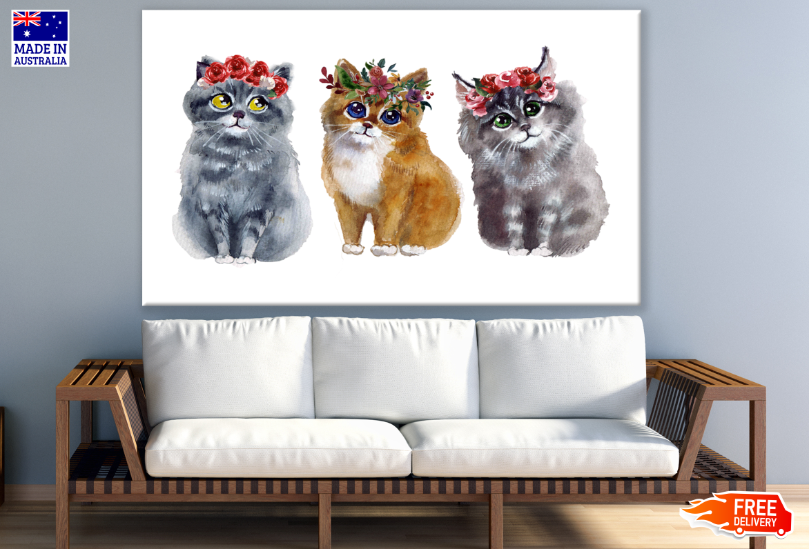 Kittens with Floral Headdresses Painting Print 100% Australian Made