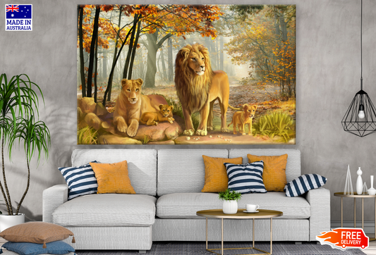 Lion Family Looking Painting Print 100% Australian Made