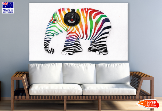 Colourful Stripe Elephant with Headphones Painting Print 100% Australian Made