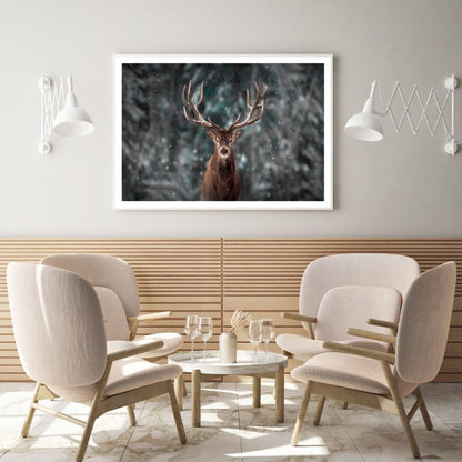 Deer in Snow Forest Photograph Home Decor Premium Quality Poster Print Choose Your Sizes