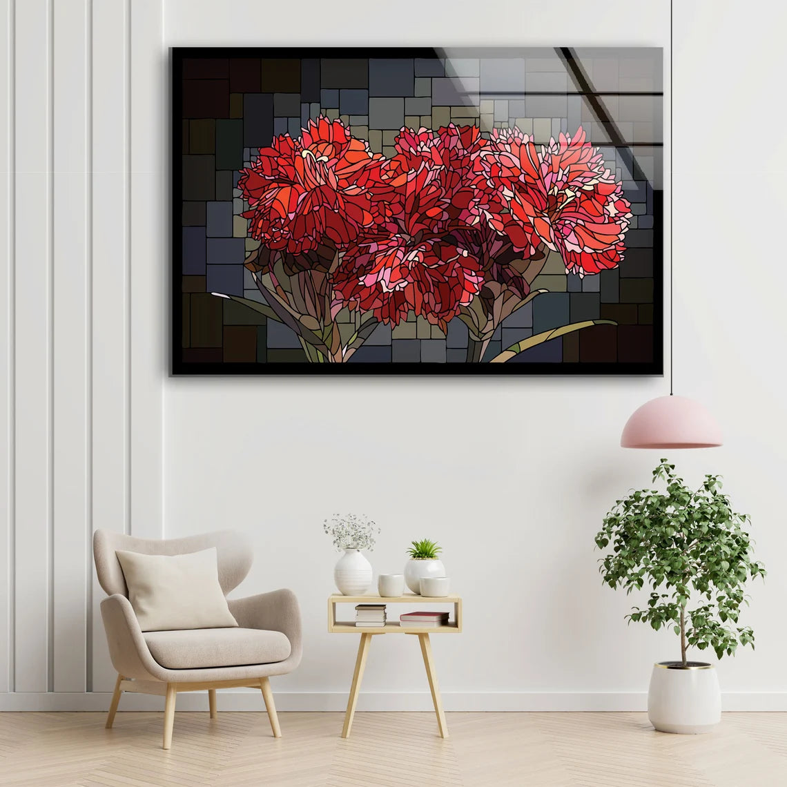 Red Flowers Vector Design Acrylic Glass Print Tempered Glass Wall Art 100% Made in Australia Ready to Hang