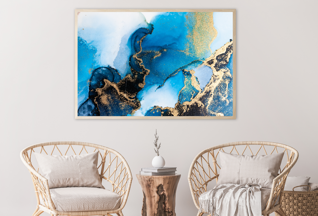 Blue Gold & White Abstract Design Home Decor Premium Quality Poster Print Choose Your Sizes