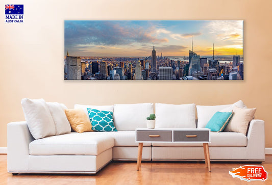 Panoramic Canvas New York City Sunset View Photograph High Quality 100% Australian Made Wall Canvas Print Ready to Hang