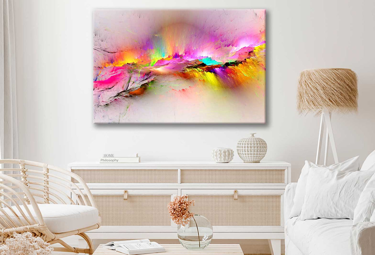 Bella Home Pink & Yellow Colorful Splash Abstract Print Canvas Ready to hang