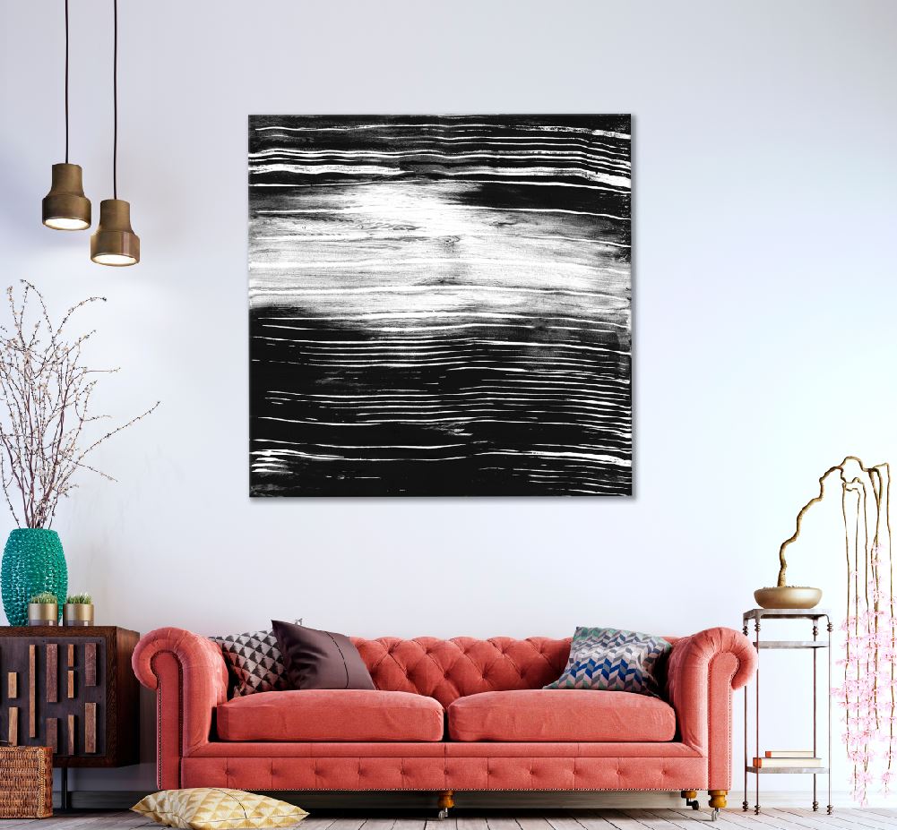Square Canvas Abstract Vertical B&W Painting High Quality Print 100% Australian Made