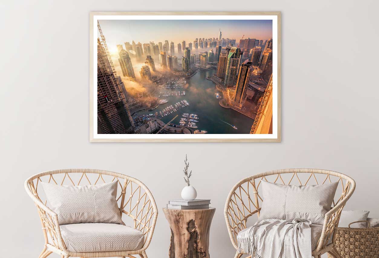 Dubai Marina with Sunset Aerial Photograph Home Decor Premium Quality Poster Print Choose Your Sizes