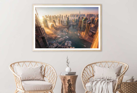 Dubai Marina with Sunset Aerial Photograph Home Decor Premium Quality Poster Print Choose Your Sizes