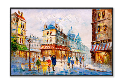 People Walking in Street of Paris Oil Painting Wall Art Limited Edition High Quality Print Canvas Box Framed Black