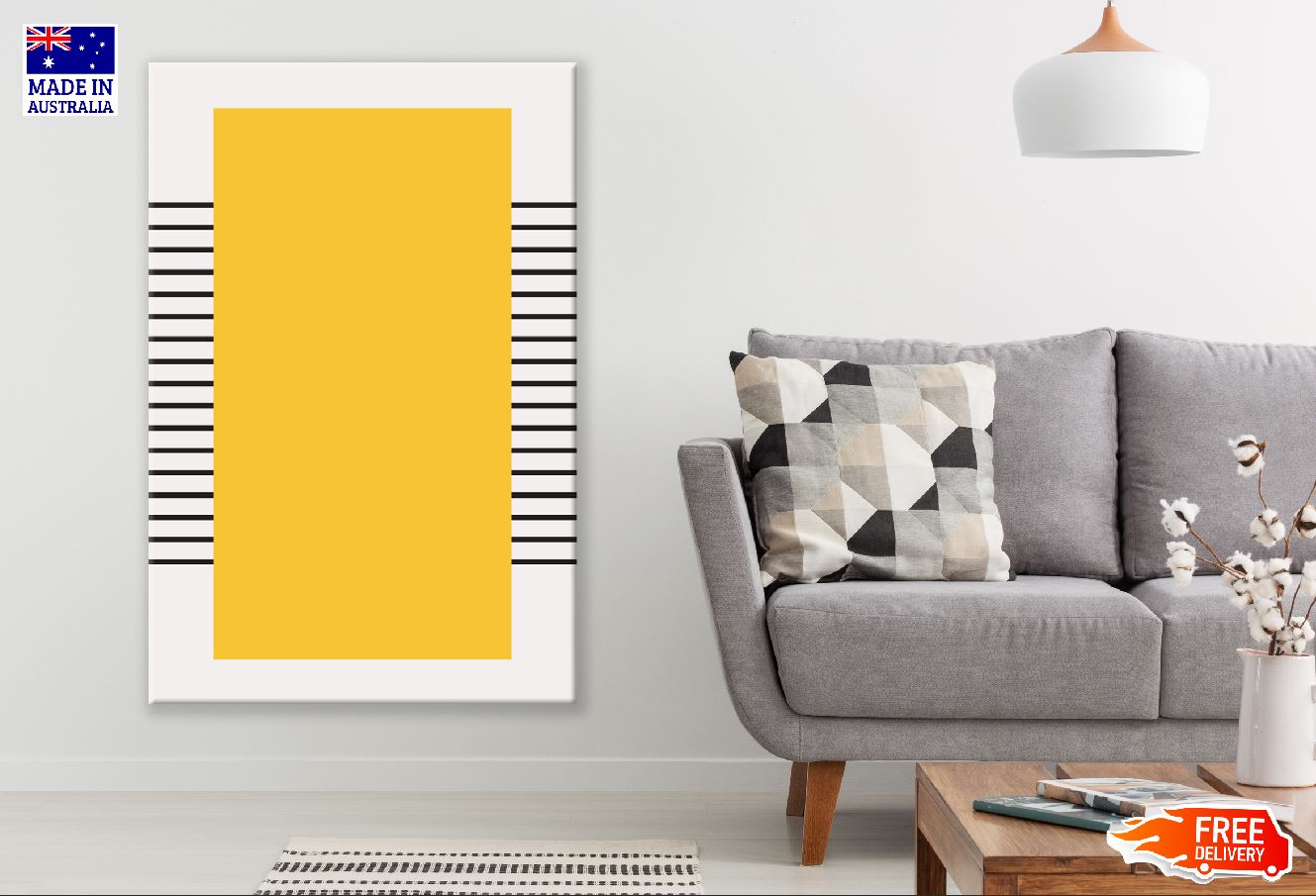 Yellow Square Line Art Abstract Design Print 100% Australian Made