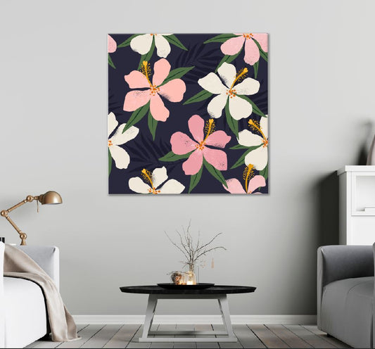 Square Canvas Tropical Flowers Illustration High Quality Print 100% Australian Made