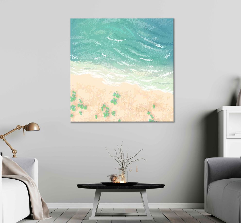 Square Canvas Aerial Sandy Beach Vector Art High Quality Print 100% Australian Made