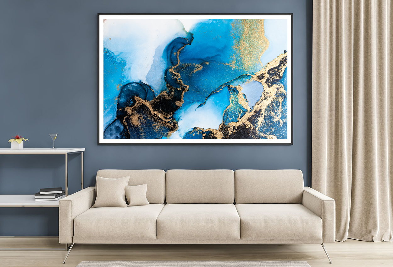 Blue Gold & White Abstract Design Home Decor Premium Quality Poster Print Choose Your Sizes