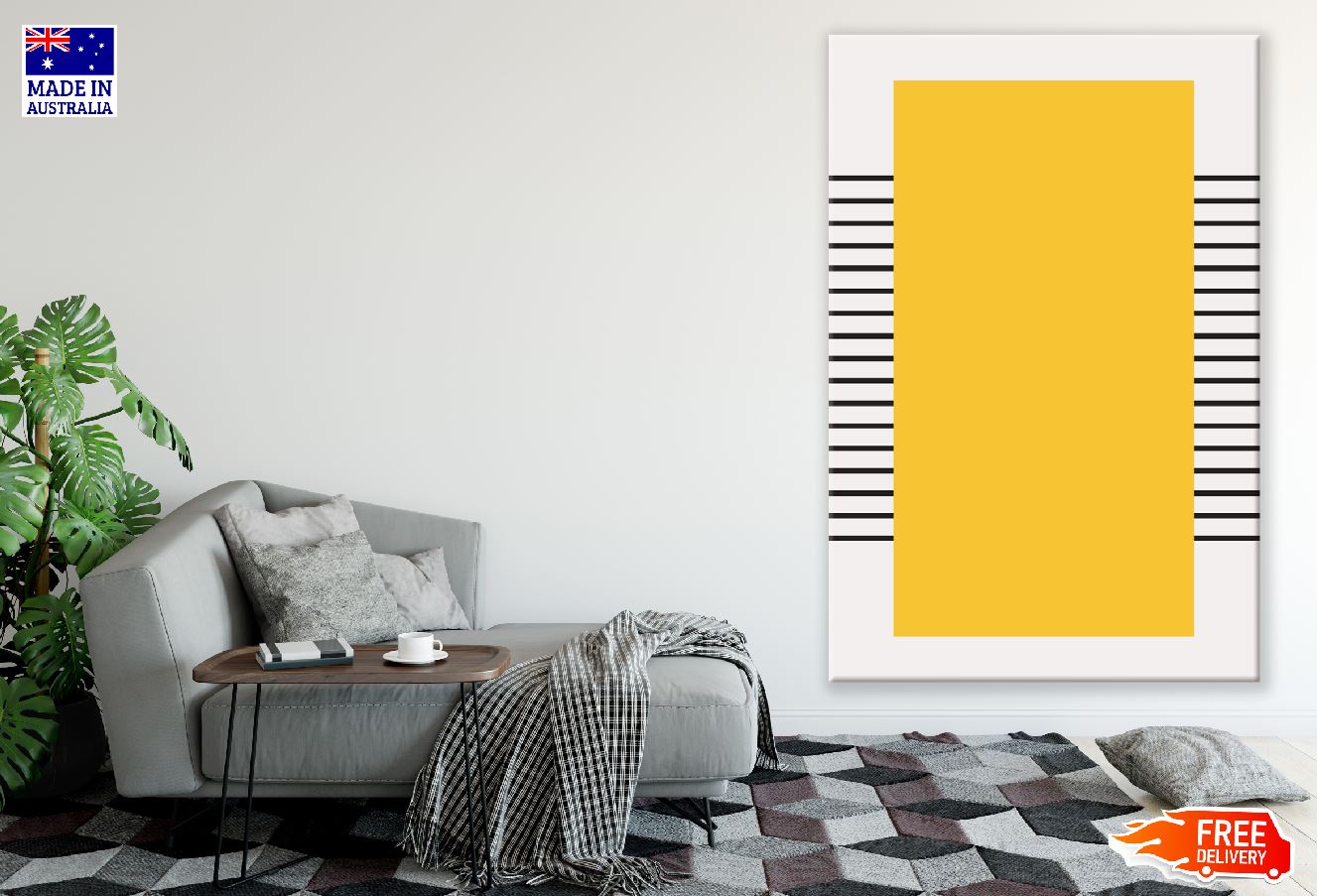 Yellow Square Line Art Abstract Design Print 100% Australian Made