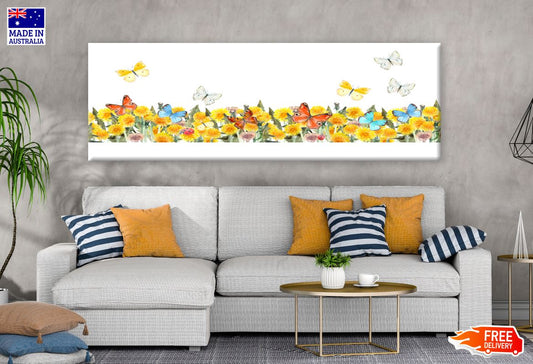 Panoramic Canvas Floral Art with Butterflies High Quality 100% Australian made wall Canvas Print ready to hang