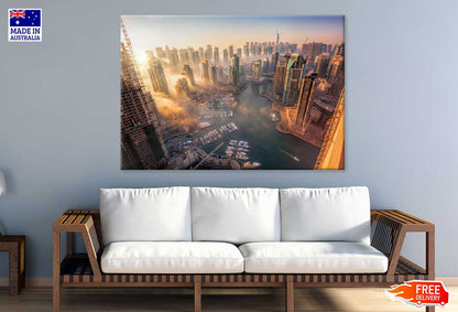 Dubai Marina with Sunset Aerial View Photograph Print 100% Australian Made