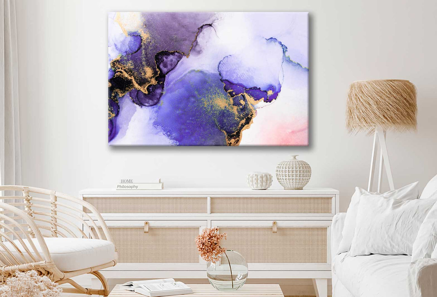 Bella Home Purple Gold Abstract Marble Ink Print Canvas Ready to hang